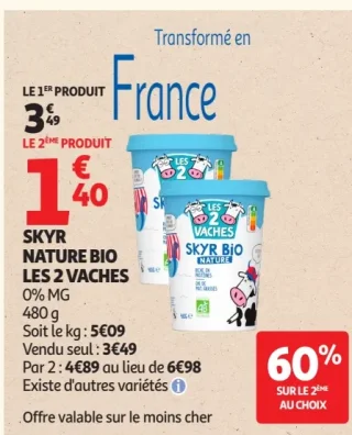 Skyr nature bio Les 2 Vaches