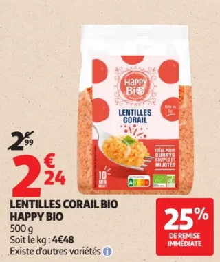 Lentilles corail bio Happy Bio