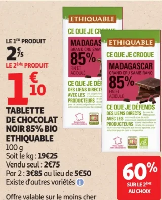 Tablette de chocolat noir 85% bio Ethiquable