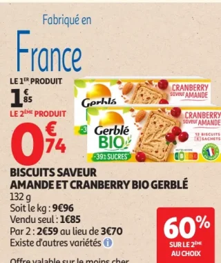 Biscuits saveur amande et cranberry Gerblé Bio