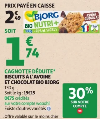 Biscuits à l'avoine et chocolat bio Bjorg