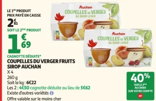 Coupelles du Verger fruits sirop Auchan