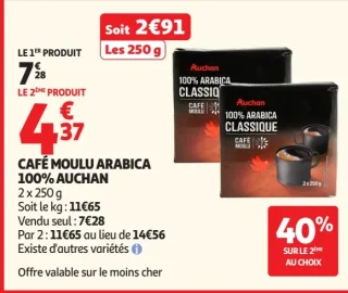 Café moulu arabica 100% Auchan