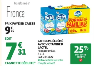 Lait demi-écrémé Lactel avec vitamine D