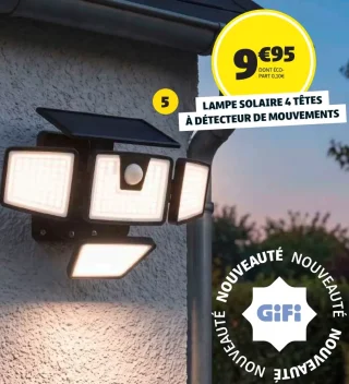 Lampe solaire murale 4 têtes à détecteur de mouvements