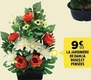 La jardinière de dahlia roses et pensées