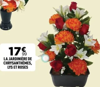 La jardinière de chrysanthèmes, lys et roses