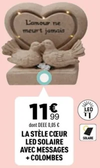 La stèle cœur LED solaire avec messages + colombes