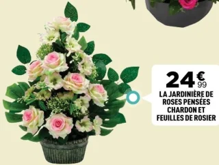 LA JARDINIÈRE DE ROSES PENSÉES CHARDON ET FEUILLES DE ROSIER