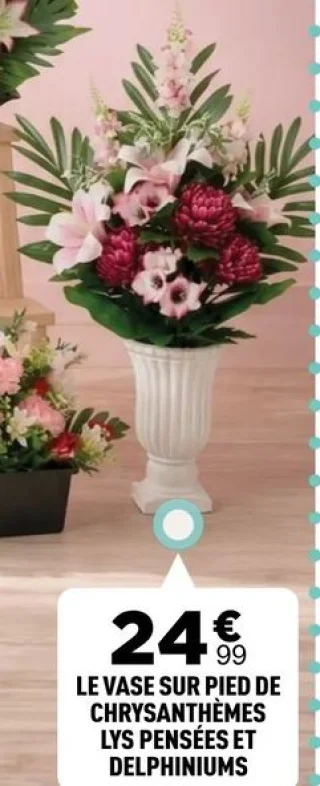 LE VASE SUR PIED DE CHRYSANTHÈMES LYS PENSÉES ET DELPHINIUMS