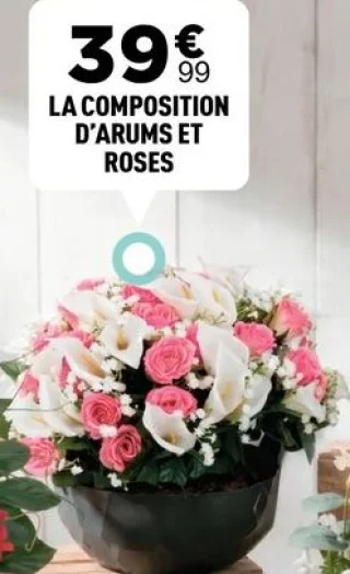 La composition d'arums et roses