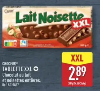 Choceur® Tablette XXL Chocolat au lait et noisettes entières