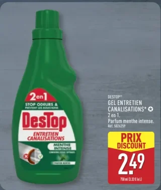 Destop Gel Entretien Canalisations 2 en 1 Parfum menthe intense