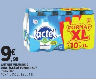 LAIT UHT VITAMINE D DEMI-ÉCRÉMÉ FORMAT XL "LACTEL"