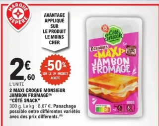 2 MAXI CROQUE MONSIEUR JAMBON FROMAGE "CÔTÉ SNACK"