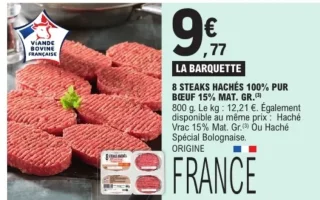 8 Steaks Hachés 100% Pur Bœuf 15% Mat. Gr.