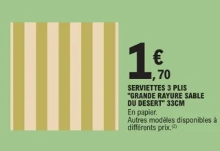 Serviettes 3 plis "Grande Rayure Sable du Desert" 33cm