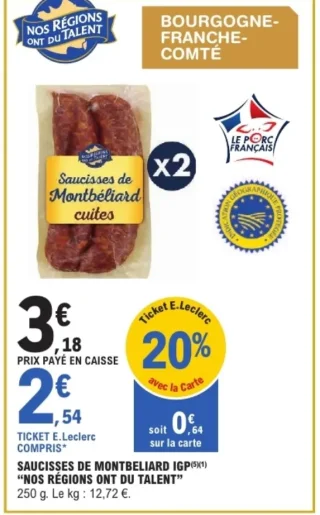 Saucisses de Montbéliard cuites Nos Régions ont du Talent