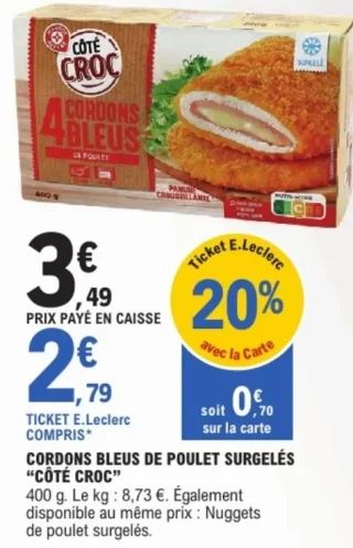 CORDONS BLEUS DE POULET SURGELÉS "CÔTÉ CROC"
