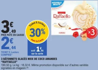 3 BÂTONNETS GLACÉS NOIX DE COCO AMANDES "RAFFAELLO"
