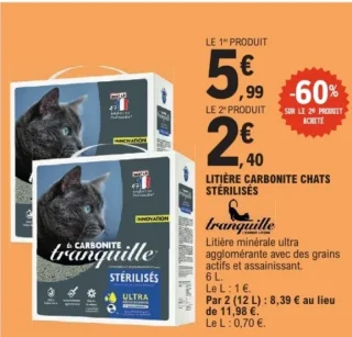 Litière carbonite chats stérilisés Tranquille