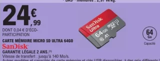 Carte mémoire Micro SD Ultra 64Go SanDisk