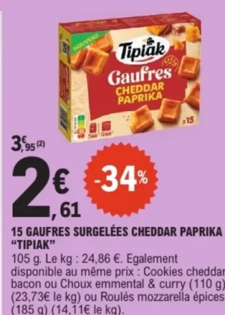 15 Gaufres surgelées Cheddar Paprika «Tipiak»