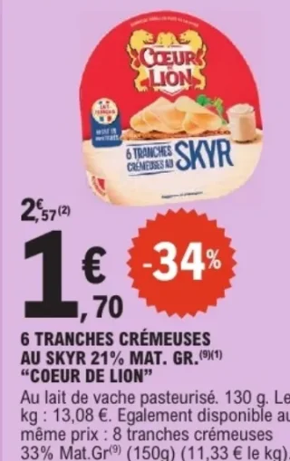 6 tranches crémeuses au Skyr 21% mat. gr. «Coeur de Lion»
