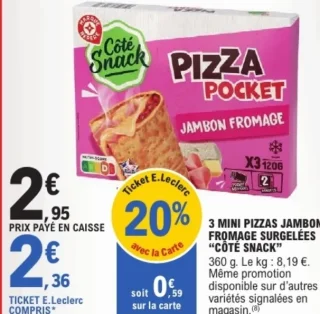 3 mini pizzas jambon fromage surgelées «Côté Snack»