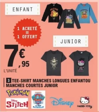TEE-SHIRT MANCHES LONGUES ENFANTOU MANCHES COURTES JUNIOR