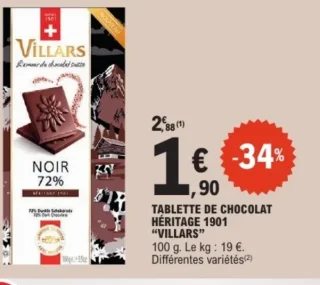 TABLETTE DE CHOCOLAT HÉRITAGE 1901 "VILLARS"