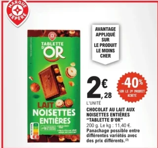 CHOCOLAT AU LAIT AUX NOISETTES ENTIÈRES "TABLETTE D'OR"