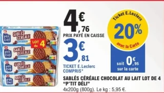 Sablés Céréale Chocolat au Lait P'tit Déli