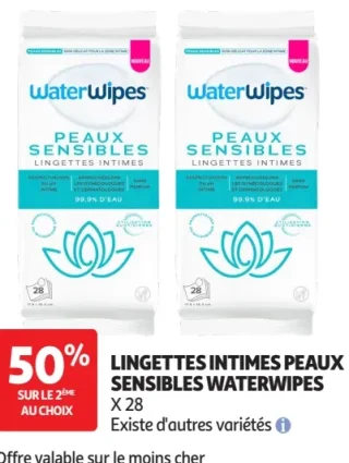 Lingettes intimes peaux sensibles Waterwipes