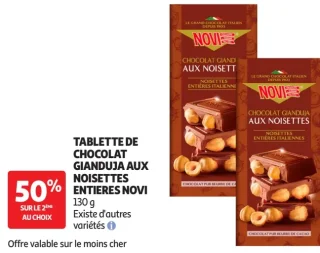 Tablette de chocolat gianduja aux noisettes entières Novi