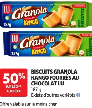 Biscuits Granola Kango fourrés au chocolat LU