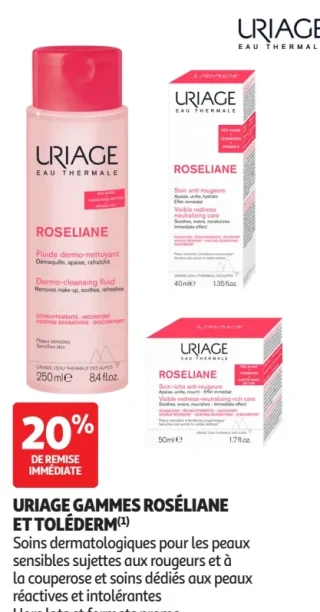URIAGE GAMMES ROSÉLIANE ET TOLÉDERM - Soins dermatologiques pour les peaux sensibles sujettes aux rougeurs