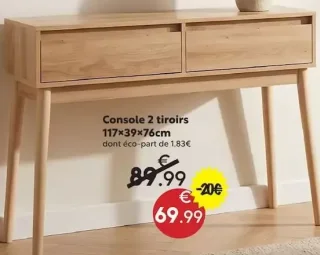 Console 2 tiroirs Abana 117x39x76cm