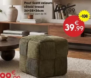 Pouf Scott velours côtelé tressé