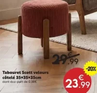 Tabouret Scott velours côtelé