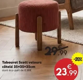 Tabouret Scott velours côtelé