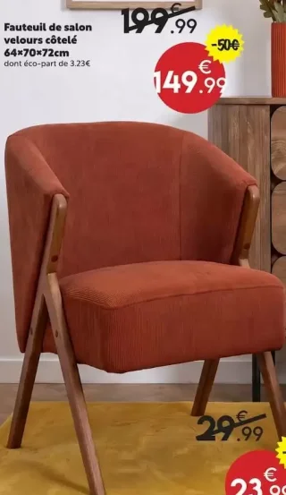 Fauteuil de salon velours côtelé