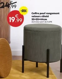 Coffre pouf rangement velours côtelé