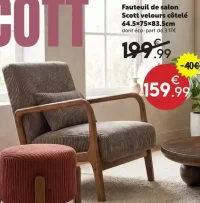 Fauteuil de salon Scott velours côtelé