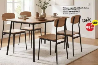 Table de repas Madrid et 4 chaises