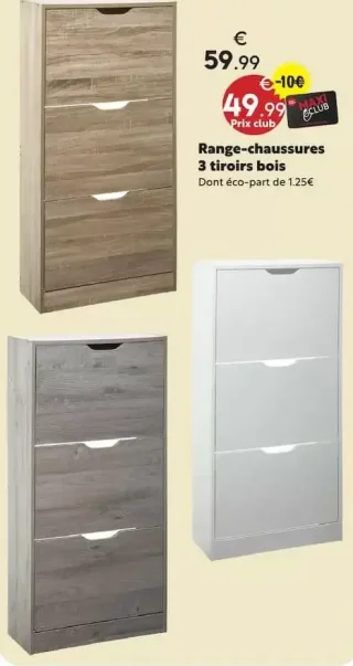 Range-chaussures 3 tiroirs bois
