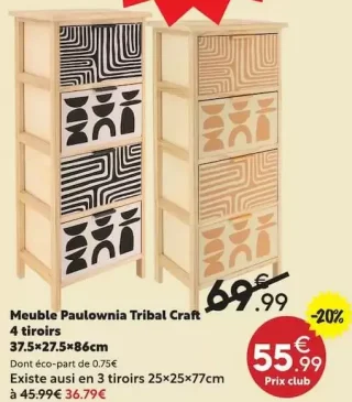Meuble Paulownia Tribal Craft 4 tiroirs