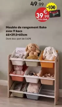 Meuble de rangement Bako avec 9 bacs 66×29.5×60cm