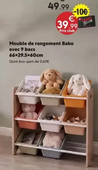 Meuble de rangement Bako avec 9 bacs 66×29.5×60cm