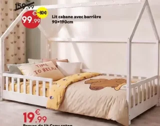 Lit cabane avec barrière 90×190cm